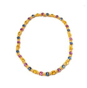 18 Karat Yellow Gold, Multi-Colored Sapphire Necklace