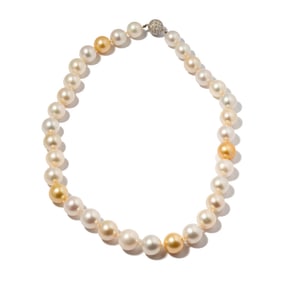 14 Karat Yellow Gold, Cultured Pearl, and Diamond Necklace