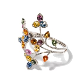 18 Karat White Gold, Multi-colored Sapphire and Diamond Hinge Cuff