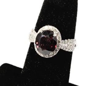 Oscar Friedman 14 Karat White Gold, Diamond, and Spinel Ring