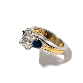 Platinum, Yellow Gold, Diamond, and Sapphire Ring