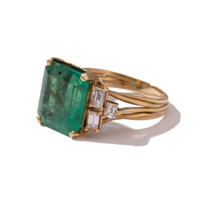 18 Karat Yellow Gold Emerald and Diamond Ring