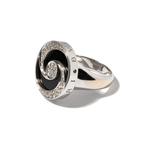 Bulgari 18 Karat White Gold,Stainless Steel, Onyx and Diamond Optical Illusion Spin Ring