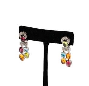 Bulgari 18 Karat White Gold, Gem-Set and Diamond Earrings