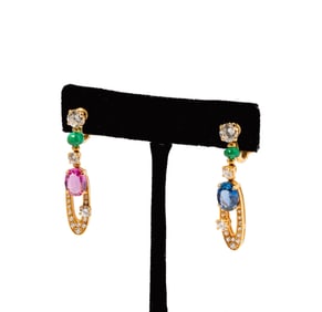 Bulgari 18 Karat Yellow Gold, Gem-Set Diamond 'Elisia' Earrings