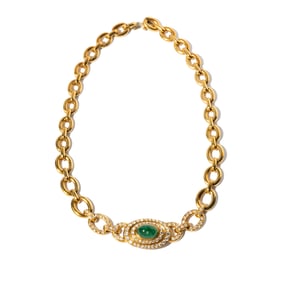 Gucci 18 Karat Yellow Gold, Diamond and Emerald Necklace