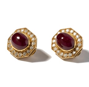 David Webb 18 Karat Yellow Gold Ruby and Diamond Earrings