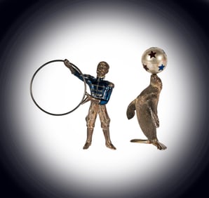 Gene Moore for Tiffany and Co.: Sterling and Enamel Circus Seal and Trainer