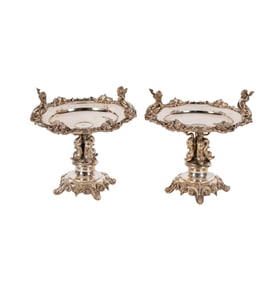 A Pair of German Rococo-Style .750 Silver Compotes