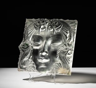 A Lalique Glass Masque de Femme Plaque