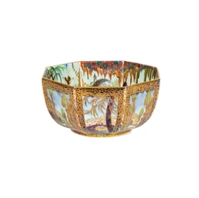 A Wedgwood Fairyland Lusterware Castle on a Road Octagonal Bowl