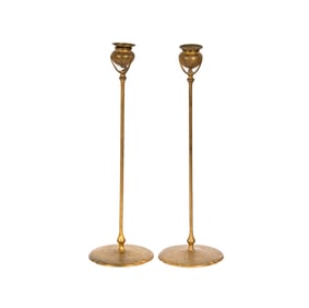 A Pair of Tiffany Studios Gilt Bronze Candlesticks Model 1213