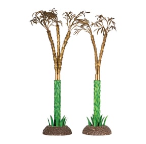 A Pair of Brass and Painted Wood Palm Trees