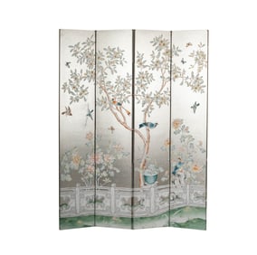 A Gracie Hand-Painted Four-Panel Screen
