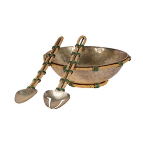 Emilia Castillo (B. 1958): Silverplate and Rope Salad Bowl and Utensils
