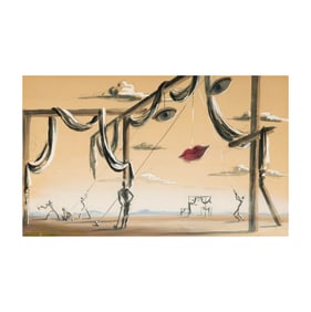 Attributed to Leonora Carrington (1917 - 2011): Untitled (Surrealist Landscape with FIgures)