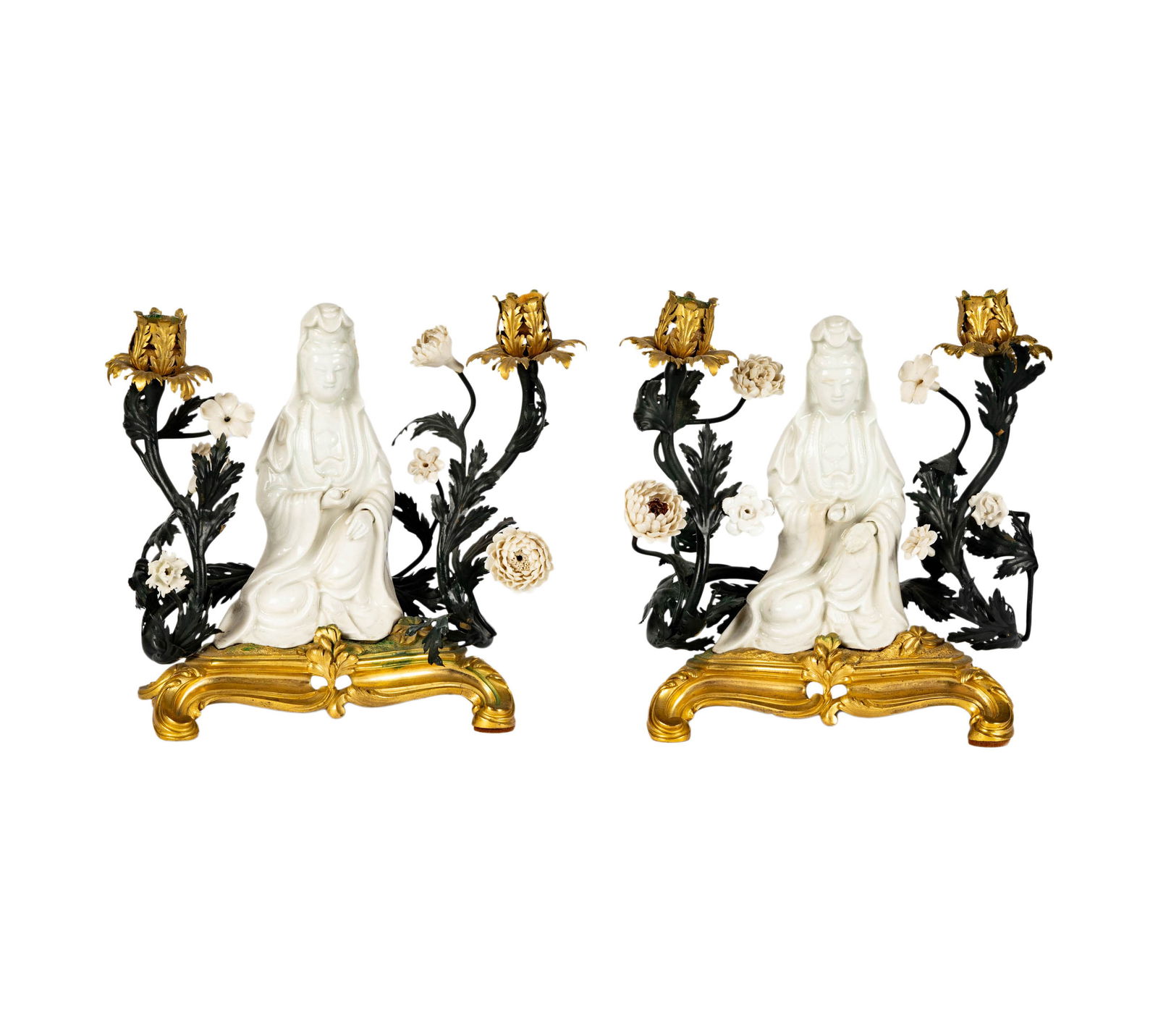 A Pair of Gilt Bronze and Chinese Blanc De Chine Porcelain Candelabra (1 of 19)