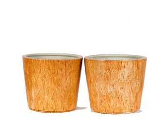 A Pair of Chinese Faux Bois Porcelain Jardinieres