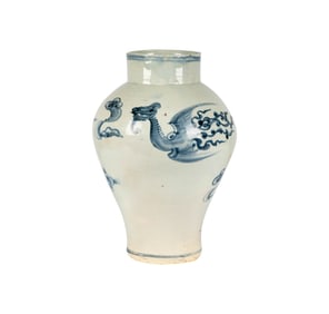 A Korean Blue and White Ceramic Phoenix Vase
