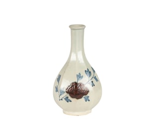 A Korean Copper and Blue Underglaze Faceted Bottle Vase