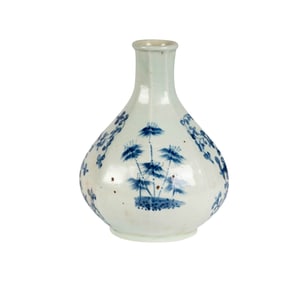 A Korean Blue and White Glazed Faceted Bottle Vase