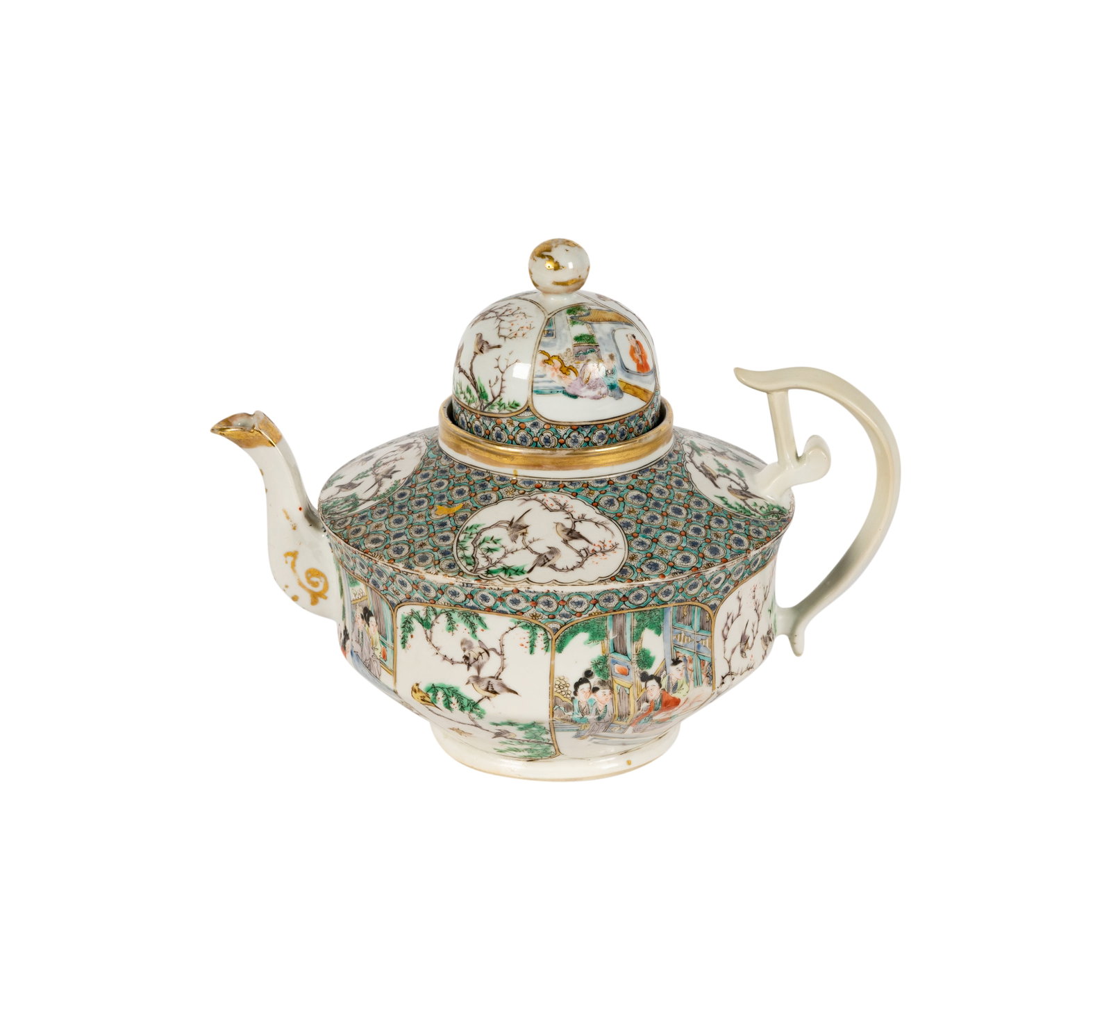 A Chinese Famille Verte Porcelain Teapot: unmarked 8 3/4 x 10 1/2 in. (22.2 x 26.7 cm.)