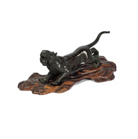 A Japanese Bronze Figure of a Crouching Tiger