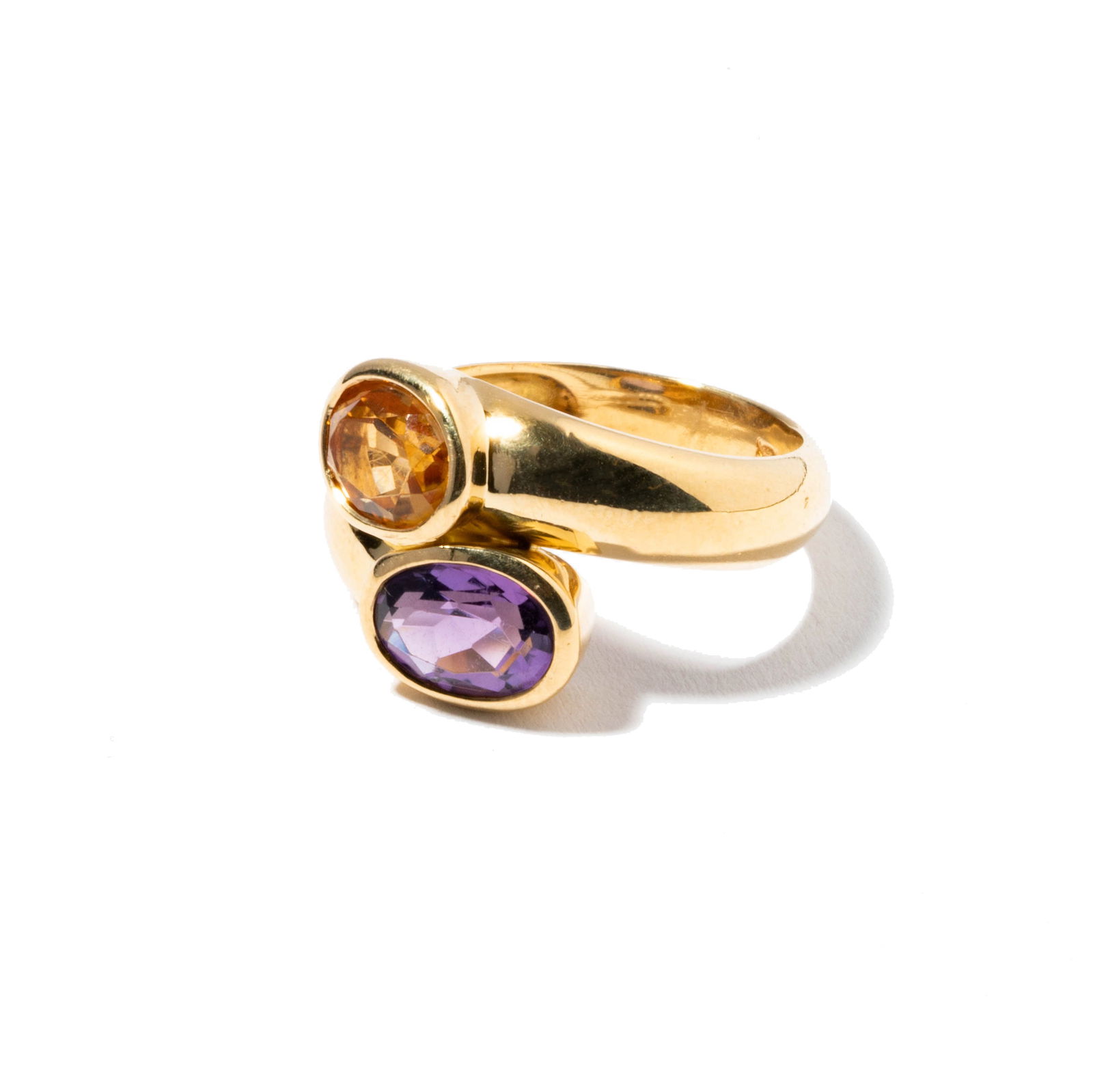 18 Karat Yellow Gold, Amethyst and Citrine Bypass Ring