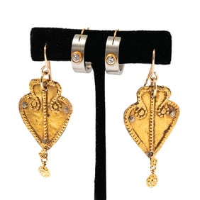 Two Pairs of Metal and Gold Earrings