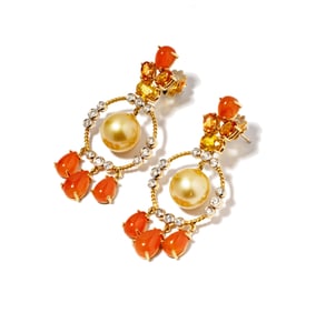 18 Karat Yellow Gold, Diamond, Pearl and Gem-set Earrings