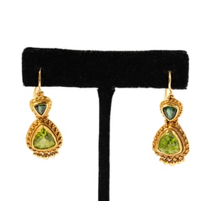 Luna High Karat and 18 Karat Yellow Gold, Tourmaline and Peridot Earrings