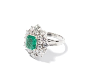 Platinum, Diamond and Emerald Ring