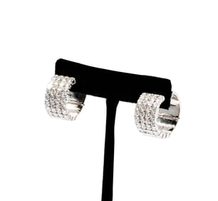 14 Karat White Gold and Diamond Hoop Earrings