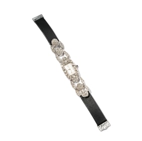 Cyma Art Deco 18 Karat White Gold, Diamond, and Metal Watch