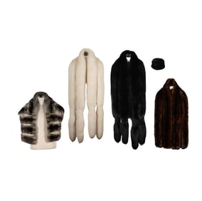 A Group of Four Fur Wraps and a Hat