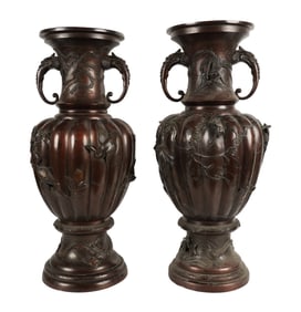 A Pair of Japanese Bronze Urns