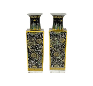 A Pair of Chinese Famille Noir Porcelain Vases