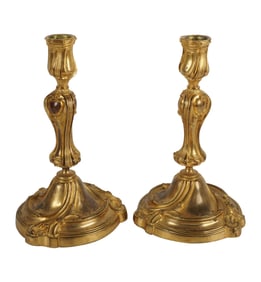 A Pair of Rococo-Style Gilt Bronze Candlesticks