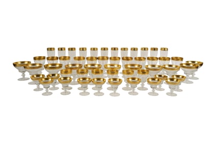 A Set of Theresienthal Bavarian Gilt Crystal Stemware