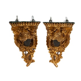 A Pair of Italian Rococo-Style Giltwood Brackets