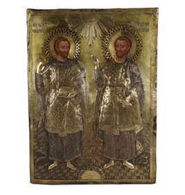 A Greek Icon of Saints Cosmas and Damian
