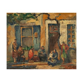 Continental School (20th Century): Figures on a Doorstep