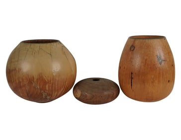 Marc Wroe: Three Stone-Inlaid Turned Wood Vessels