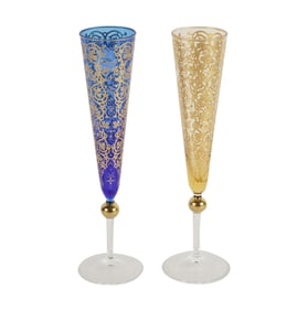 Two Theresienthal Millenium Edition Bavarian Crystal Champagne Flutes