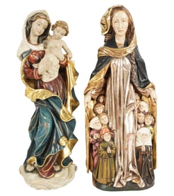 Two Painted and Gold Leaf Figures of the Virgin Mary