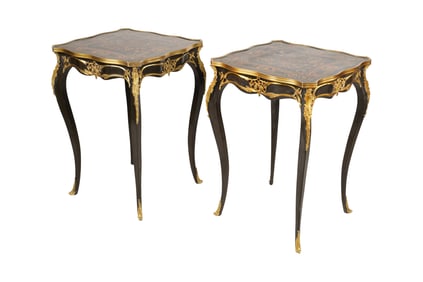 A Pair of Louis XV-Style Marquetry End Tables