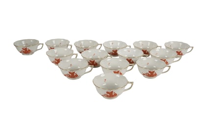 A Set of 12 Herend Chinese Bouquet (Rust) Porcelain Teacups