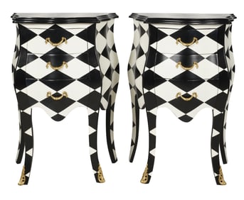 A Pair of Hollywood Regency Style Black and White Nightstands