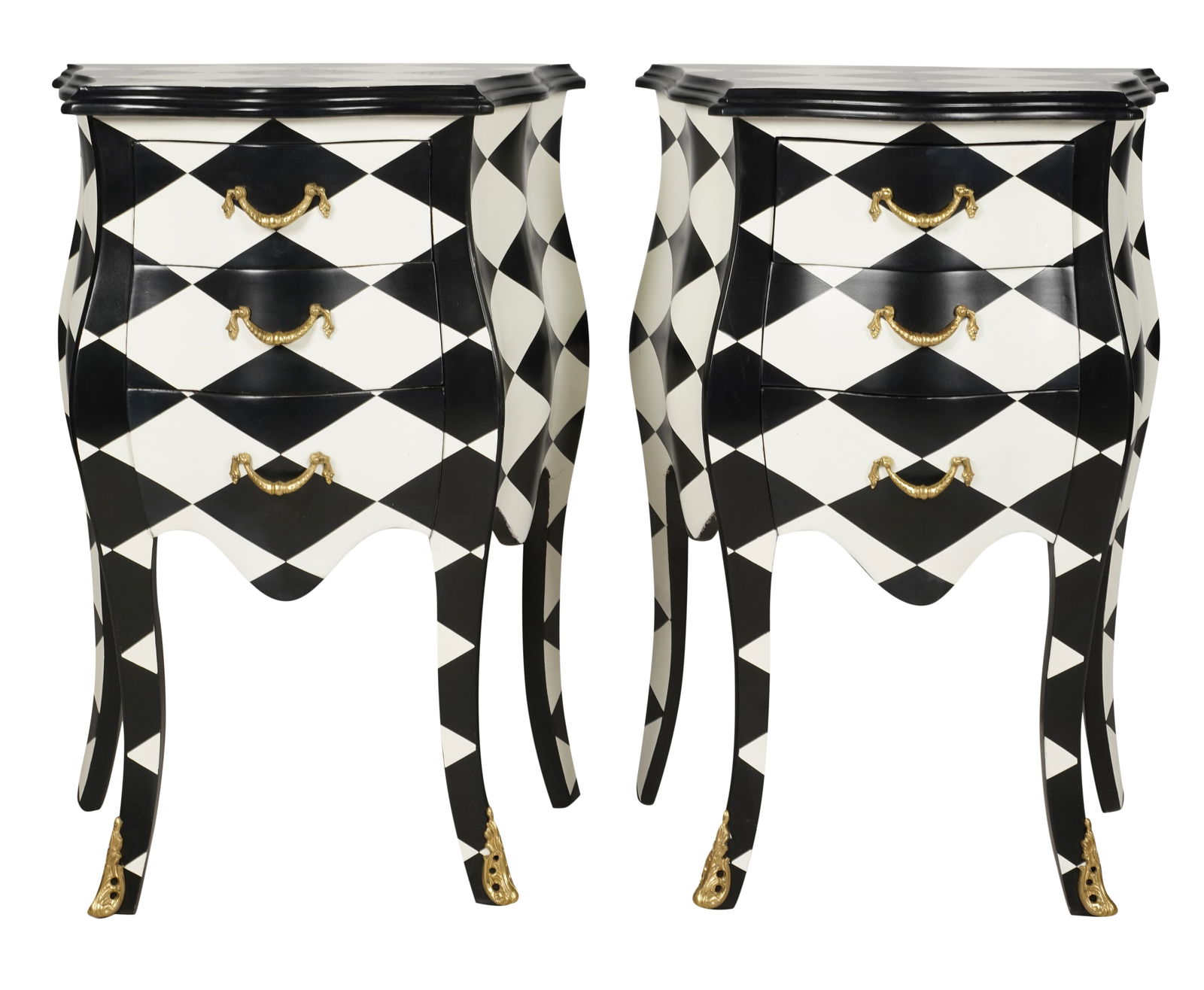 A Pair of Hollywood Regency Style Black and White Nightstands (1 of 9)