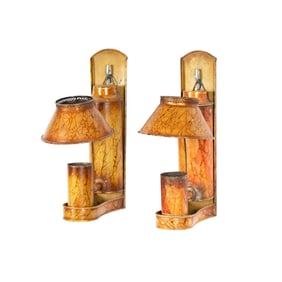 A Pair of French Marbleized Tole Peinte Quinquet Lamps